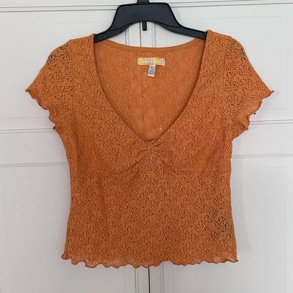 Urban Outfitters orange kimchi blue Quinn lace top size large - Picture 3 of 5